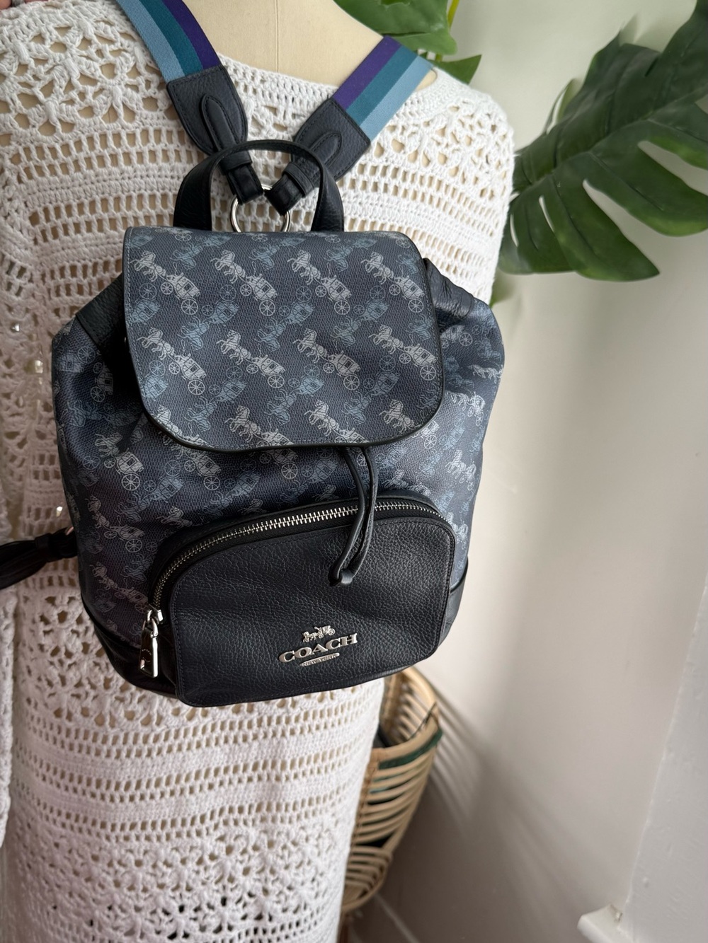Coach Black and Gray Signature Mini Backpack